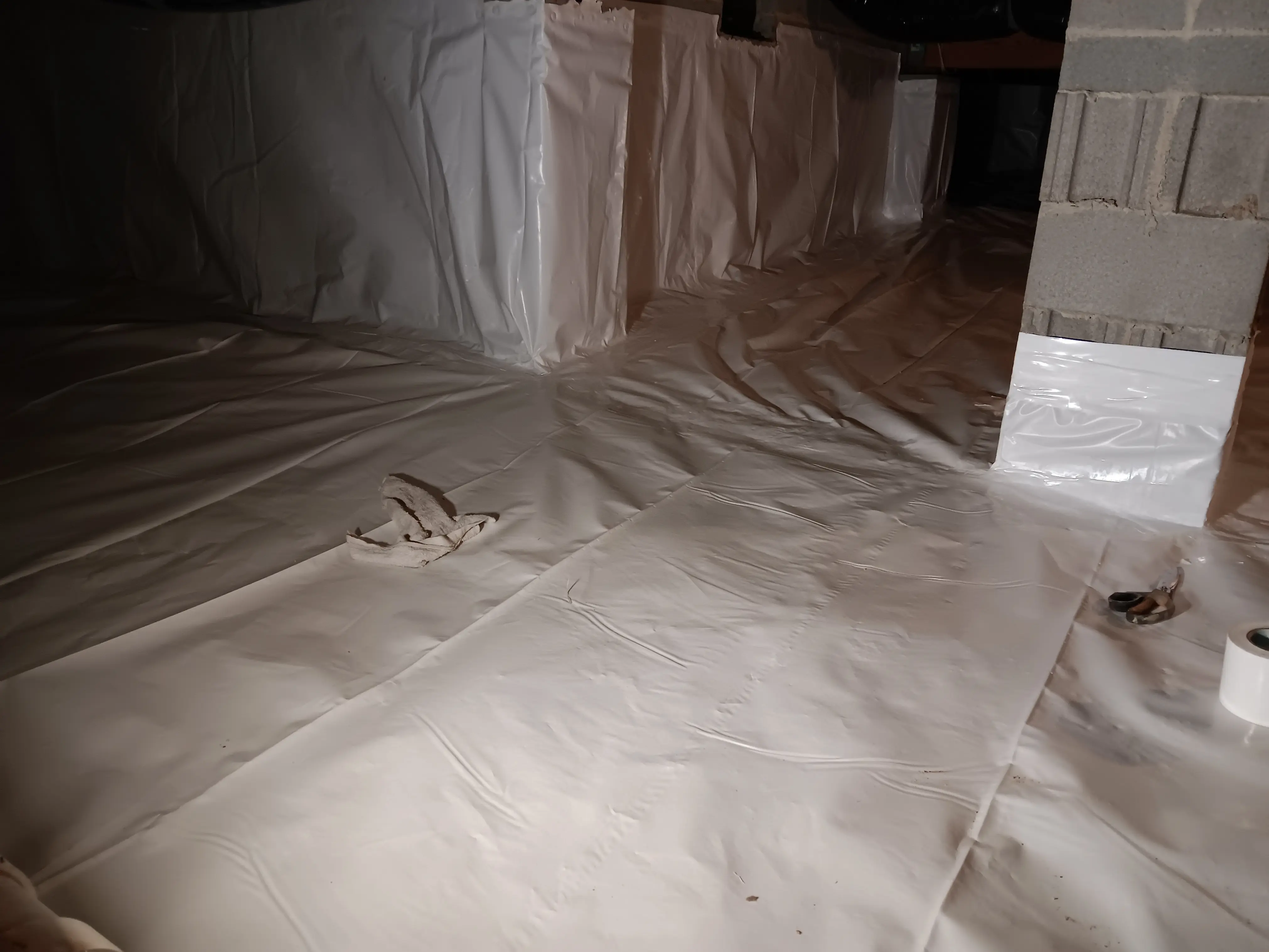 Crawl space repair restoring wood rot and sagging floor supports